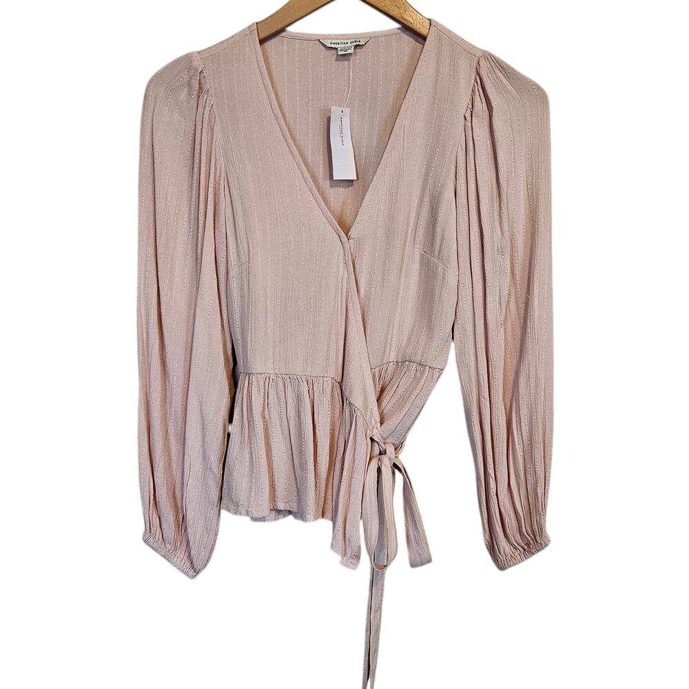 American Eagle Long Sleeve Wrap Top Blouse Women's XS‎ Balletcore Dainty Pastel